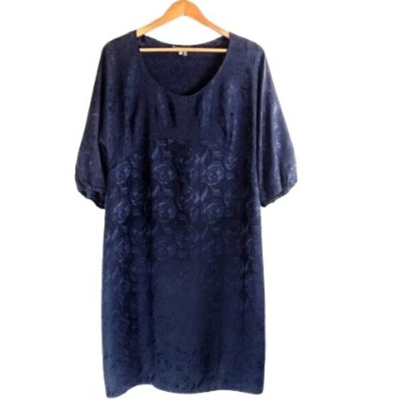 Vince Navy Blue Silk Jacquard Empire Waist Dress